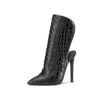 Mules et Escarpins de Soirée de Luxe pour Femmes, Talons Hauts de 10-11CM, Bout Pointu, en Similicuir Noir Imprimé Alligator