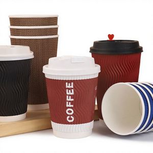 Custom Printed Synthetic Paper Hot Coffee <b>Cup</b> <b>Disposable</b> Eco-friendly Ripple Wall <b>Cups</b> with Lids - Product Image 1