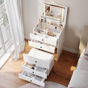 Specchio Pieghevole Bianco 2-in-1 con Luci per Toilette, Cassetti per Camera da Letto, Mobile da Bagno, Design con Sgabello 60x83x45cm - Product Image 2