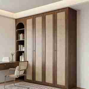 Armario de Madera con Puerta de Ratán Personalizado BALOM, Muebles de Dormitorio de Madera en Tonos Cálidos para Apartamentos y Hoteles - Product Image 5