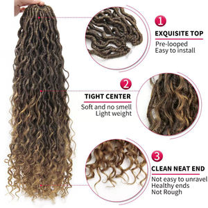 Wispy élastique <span class=keywords><strong>bouclés</strong></span> Crochet <span class=keywords><strong>cheveux</strong></span> 18 pouces 24 brins Faux déesses de la rivière Locs tresses synthétiques pour les femmes - Product Image 2