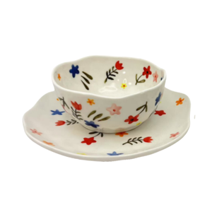 Tazones de Cerámica Irregulares Pintados a Mano Personalizados, Tazón de Ensalada de Cerámica en Forma de Corazón con Flores, Apto para Microondas - Product Image 1