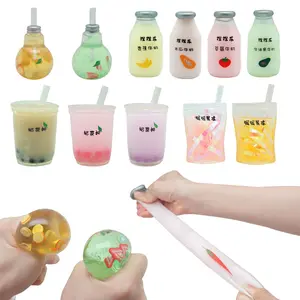 A225 2023 High Quality Mini Boba Milk Tea Cup Shaped Soft Rubber Liquid Toys Bubble Tea Cup Anti-stress Ball Fidget Toys For Kid