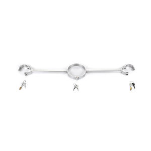 Collier de cou en métal avec menottes, en acier inoxydable, pour bondage BDSM, jouets sexuels pour couples, barre d'écartement, menottes - Product Image 4