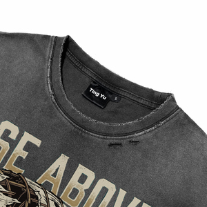T-shirts pour hommes vintage délavés à l'acide, style steampunk, avec motif d'airship, coupe ample et oversize, imprimé lettres, respirant - Product Image 4
