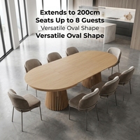 Table à manger ronde extensible au design moderne, fabriquée directement par le fabricant, en bois MDF avec plateau à lattes, pour l'ameublement de la maison