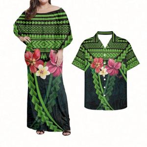 Factory Outlet Pareja Ropa Mujer Vestido de noche Combina Camisa de hombre Estampado de patrón polinesio Estampado Vestido blanco Mujer elegante - Product Image 2