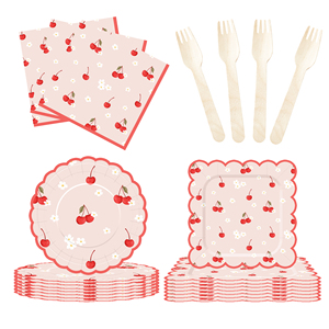 DAMAI Nouveau design personnalisé sur le thème des fruits, assiettes en papier jetables roses, gobelets, serviettes avec un ensemble de vaisselle cerise - Product Image 3