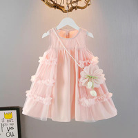 Robes pour filles 2026, robes pour enfants avec des fleurs roses en patchwork, robe sans manches pour filles, robe de fête pour filles