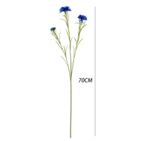 Ranting Bunga Cornflower Sutra Buatan 70cm, Krisan Tiga Kepala Realistis, Hiasan Bunga Gaya Modern untuk Pernikahan