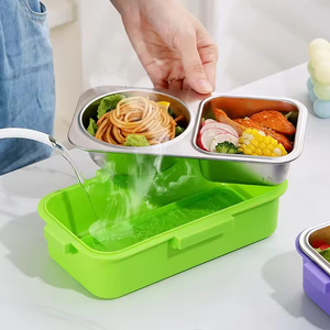 Boîte de rangement <span class=keywords><strong>alimentaire</strong></span> rectangulaire multifonction en acier inoxydable, boîte à bento pour maternelle, boîte à lunch mignonne à 2 compartiments avec couvercle en PP - Product Image 5