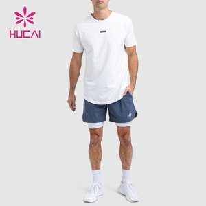 Pantalones Cortos Deportivos de Gimnasio para Hombre HUCAI, Personalizados con Logotipo OEM, Forrados, de Doble Capa, de Nailon, con Dobladillo Dividido, de 5 Pulgadas, 2 en 1, para Entrenamiento Físico - Product Image 4