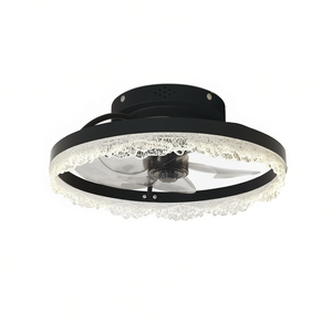 Ventilateur de plafond LED moderne encastré 16 pouces avec anneau en acrylique noir, télécommande, variateur d'intensité, 3 pales, moteur DC - Product Image 1