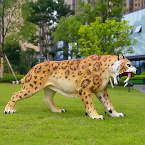 Life Size Statue Simulation Saber Toothed Tiger Large Fiberglass Giant Polyresin Animal Sculpture For Outdoor Garden Decoration