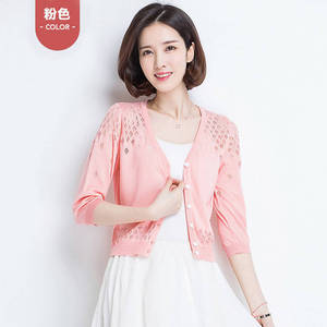 เสื้อสเวตเตอร์ถักคาร์ดิแกนแขน3/4คอวีกลวงสำหรับผู้หญิงใส่ในฤดูร้อนเสื้อสเวตเตอร์ลำลองทรงหลวมเสื้อโค้ท - Product Image 3