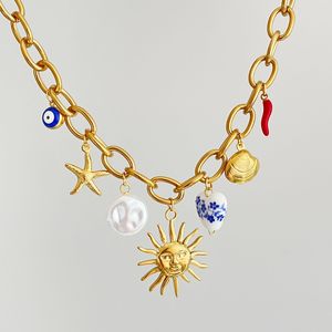 2025 nueva moda collar de acero inoxidable chapado en oro de 18 quilates para mujer impermeable estrella de mar sol Luna playa joyería Chic cadenas estilo - Product Image 6