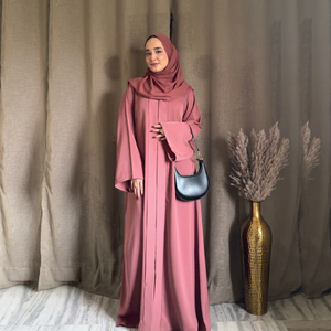 Wholesale Beaded <b>Sequined</b> Solid Eid Ramadan Daily V Neck Lightweight Breathable Polyester Floor Length Long Sleeve Abaya - Product Image 1