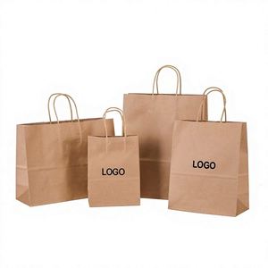 Sacs en papier kraft marron et blanc personnalisés avec logo imprimé, avec poignée, pour la vente en gros - Product Image 3