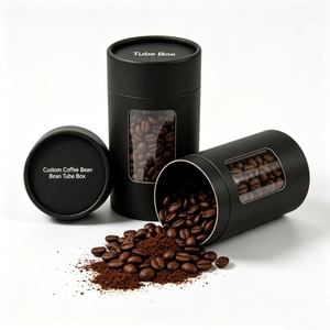 Caja de Tubo para Granos de Café Personalizada, Papel Kraft Negro con Ventana Transparente, Reciclable, Impresión a Cuatro Colores - Product Image 5