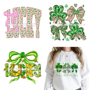 幸運のクローバー、シャムロックチャーム、聖パトリックデー、アイルランド風コケット、アイロン接着、洗濯可能、DTF転写ステッカー、テキスタイル用、すぐにプレス可能 - Product Image 1