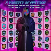 Masques LED programmables Bluetooth pleine couleur pour Halloween, pour enfants et adultes, rechargeables via Type-C