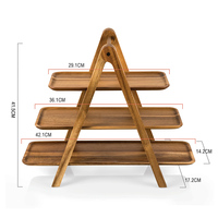 Plateau de service en bois d'acacia écologique à 3 niveaux Plateau de service décoratif pour gâteau Tour du désert Plaque de support pour cupcake avec motif pour plateau de service