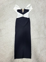 Robe de soirée maxi élégante pour femme, en tissu uni, col en V, épaules ornées de strass noirs, pour soirée, bal de promo