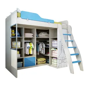 Suofeiya Kids Bedroom Furniture Formaldehyde Free Kids Wardrobe Bed With Ladder Design