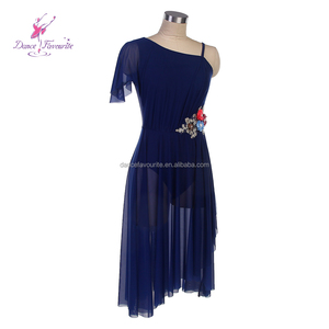 25119 नेवी ब्लू स्पैन्डेक्स और मेश गीतात्मक समकालीन नृत्य वेशभूषा बैले पोशाक - Product Image 2