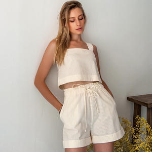 L'estate dei nuovi pantaloncini <span class=keywords><strong>a</strong></span> righe da donna Set di pigiama comodo abbigliamento Casual in tinta unita sopra il ginocchio abbigliamento alla moda - Product Image 3