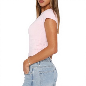 Women's <b>White</b> Slim Fit <b>Cropped</b> T-Shirt Short Sleeve O-Neck Cotton Casual <b>Top</b> Spring Summer Wear Crewneck T-Shirts - Product Image 1