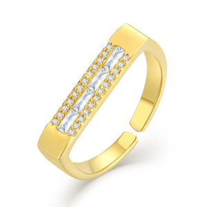 Elegante anillo ajustable chapado en oro, Joyería Moderna, piedras CZ, anillo de Plata de Ley 925 para mujer - Product Image 1