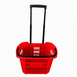 Keranjang Belanja Plastik Warna Kustom dengan Roda dan Gagang Teleskopik untuk Supermarket/Toko Kelontong - Product Image 5