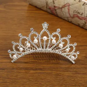 Children Shiny Rhinestones Pearl Crowns Combs Birthdays Party Tiara Diamond Hair Accessories For Girls Jewelry
