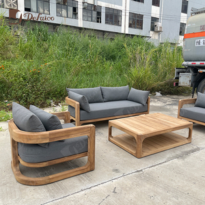 Luxurious Outdoor <strong>Teak</strong> <strong>Furniture</strong> with Waterproof Fabric Seat Cushions U-shaped Armrest Design Solid <strong>Teak</strong> Sofa Set - Product Image 3
