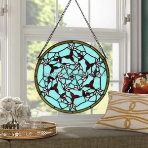 Paneles Colgantes de Vidrio Estampado con Flores Azules Marinos Estilo Tiffany de 12 Pulgadas, Estructura Sólida, para Cocina, Dormitorio, Sala de Estar, 3 mm - Product Image 2