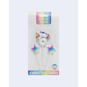 Velas de cera decorativas de dos estrellas de unicornio hechas a mano de 6cm en forma de pastel de feliz cumpleaños para bares Año Nuevo Pascua empaquetadas en cajas - Product Image 3