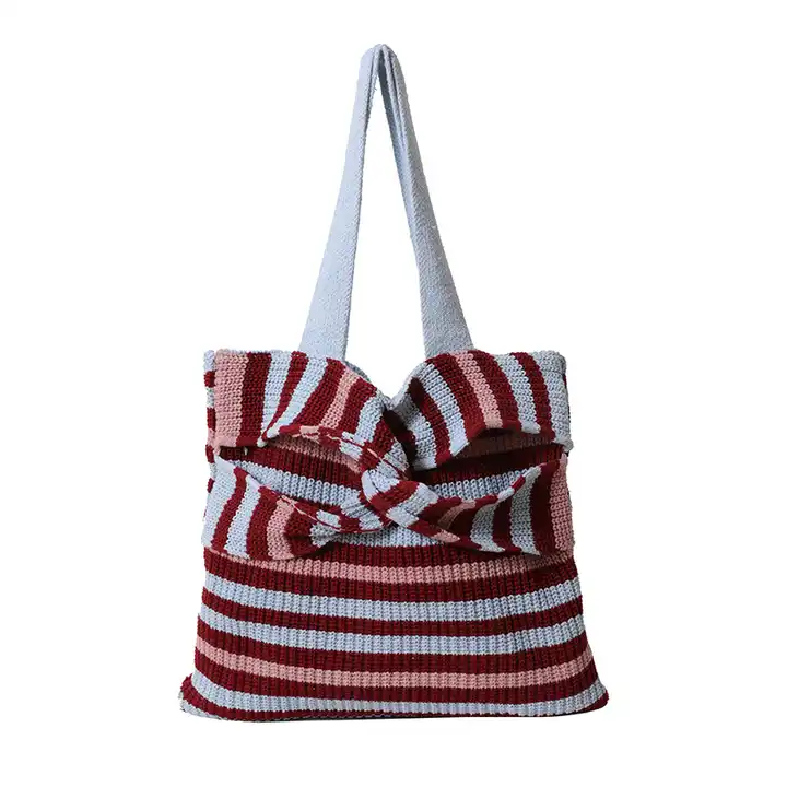 Wholesale 2023 Custom Tote Handbags Stripe Knitted Shoulder Bag