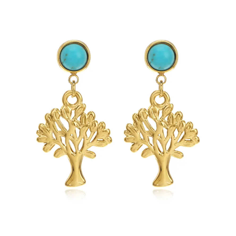 DUYIZHAO orecchini albero della vita di vendita caldi orecchini in pietra naturale placcati oro in acciaio inossidabile per le donne regalo festa abbigliamento quotidiano