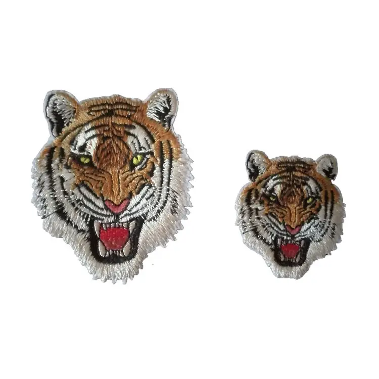 Wholesale low price heat press sequin tiger animal patch iron on embroidered small tiger patch for mens foam trucker caps jeans