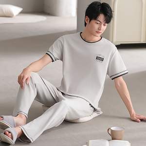 <span class=keywords><strong>Pigiama</strong></span> da <span class=keywords><strong>uomo</strong></span> a manica corta pantaloni lunghi 2 pezzi Set <span class=keywords><strong>pigiama</strong></span> <span class=keywords><strong>uomo</strong></span> a girocollo per il tempo libero in cotone morbido <span class=keywords><strong>3XL</strong></span> taglie forti da notte - Product Image 3