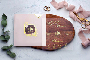 Lời Mời đám cưới Acrylic trong suốt cao cấp với dập vàng và quá trình UV thiết kế bố trí miễn phí cho hình dạng không chuẩn - Product Image 6