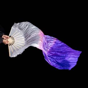 Dubbelzijdige Lange Vloeiende Zijden Waaier Voor Dansvoorstelling Driekleurige Gradiënt Lint Waaier Handgeschilderde Vierkante Dansfan - Product Image 6