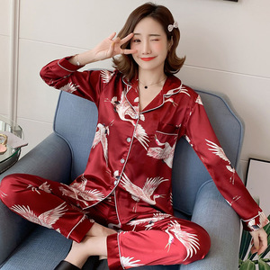 Spitzen-Seiden-Pyjama Damen Blumen-Pyjama Nachtwäsche Sexy 2-teiliges Nachthemd Bild - Product Image 4