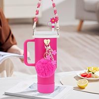Bouilloire en acier portable 40OZ avec motif rose, qualité alimentaire, pour fille, avec accessoires en gel de silice
