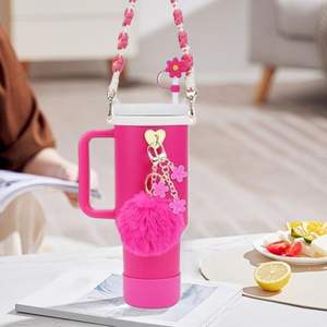 Bouilloire en acier portable 40OZ avec motif rose, qualité alimentaire, pour fille, avec accessoires en gel de silice - Product Image 3