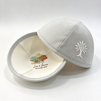 Kippa/Yarmulke personnalisée en lin clair brodée avec monogramme – Casquette juive sur mesure pour mariages et événements religieux