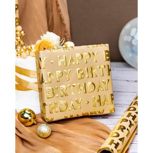 Homeral 3D Kraft Birthday <b>Wrapping</b> <b>Paper</b> Roll 17 Inch X 16.5 Feet Gold Metallic Happy Birthday Letters Recyclable Gift Craft - Product Image 2