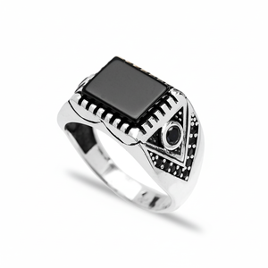 Oval Onyx Gemstone Round Sapphire Stone Design Ottoman <b>Men's</b> <b>Ring</b> Turkish Handmade Wholesale Authentic <b>Silver</b> <b>Men</b> <b>Ring</b> - Product Image 2