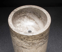 Meuble-lavabo moderne en travertin beige naturel avec lavabo et vasque sur piédestal pour salle à manger et usage domestique